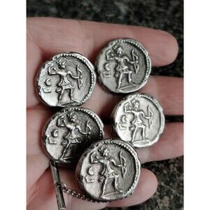 2 Pair Artemis Archer Tetradrachm Greek Coin Vintage Cuff Links + Tie Tack!